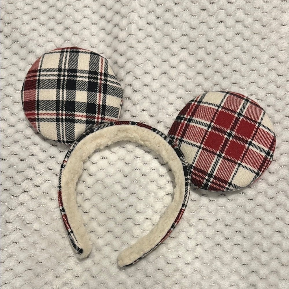 disney white/red/black plaid mickey ears
